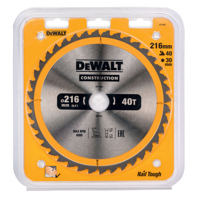 Диск пильный по дереву с гвоздями DeWalt Construction 216/30 40 ATB -5° DT1953-QZ