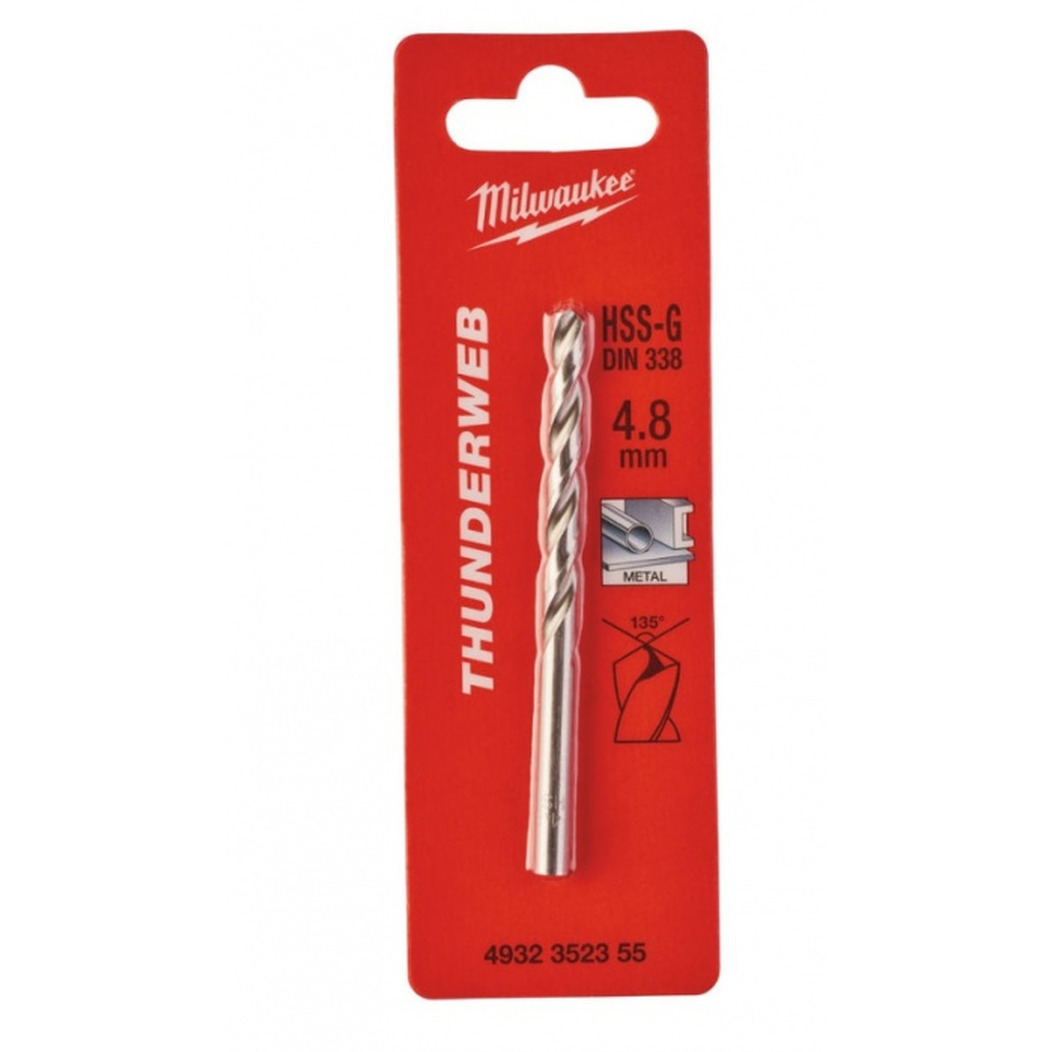 Сверло по металлу Milwaukee Thunderweb HSS-G 4,8*52*86мм 4932352355 набор сверл по металлу milwaukee hss g thunderweb 19шт milwaukee