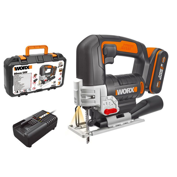 Аккумуляторный лобзик WORX WX543, 20В, 2 Ач х1, кейс