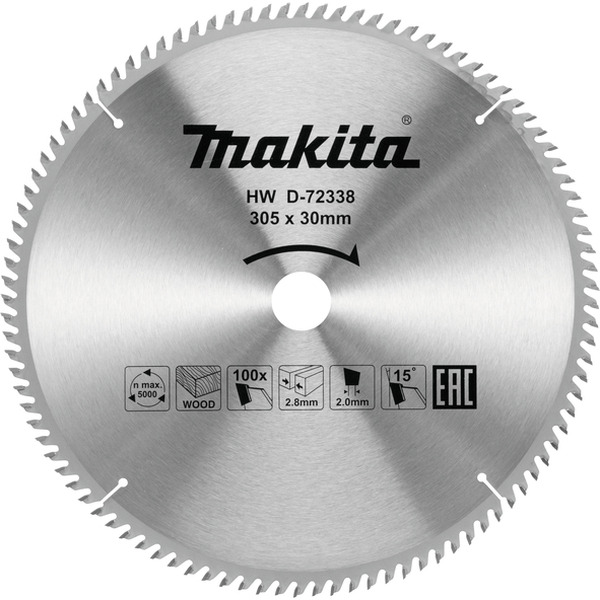 Пильный диск по дереву Makita 305*30*2.8/2*100T D-72338