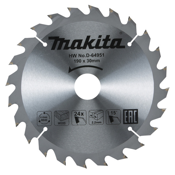 Диск пильный для дерева Makita 190*30*2.2/1.4*24T D-64951