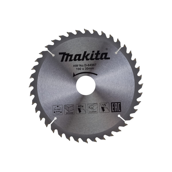 Пильный диск для дерева Makita 190*30*2.2/1.4*40T D-64967 диск пильный makita 185 30 16 20 16t d 45901