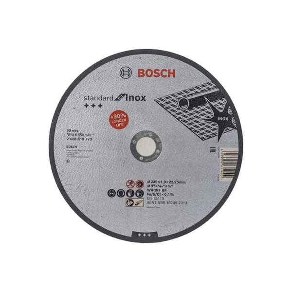 Круг отрезной по металлу Bosch Standard Inox 230*1,9*22,2мм 2608619773 круг отрезной по металлу bosch standard inox 230 1 9 22 2мм 2608619773
