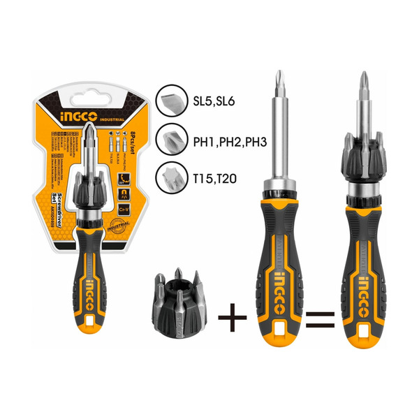 Отвертка наборная INGCO Industrial AKISD0808 отвертка наборная kraftool kompakt 29 25556 h29