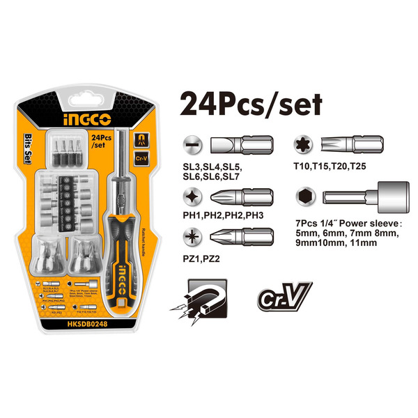 Отвертка наборная INGCO 24 предм HKSDB0248 отвертка наборная ingco industrial 13в1 akisd1208