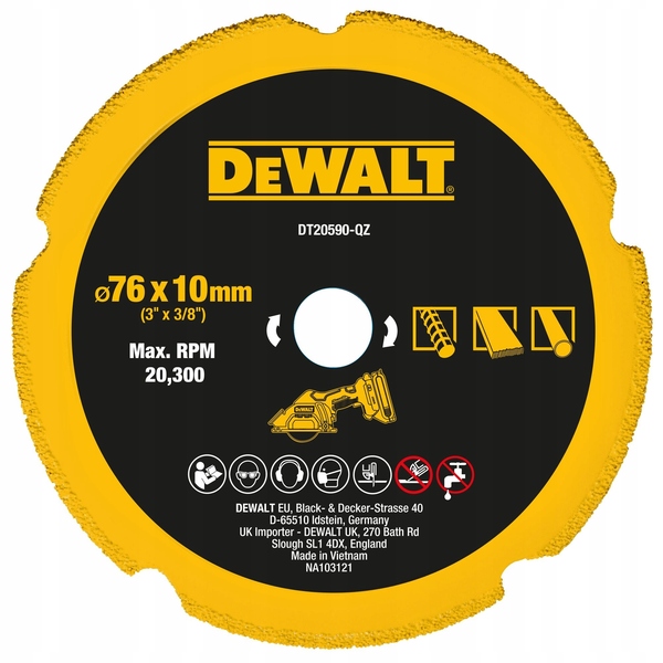 Диск алмазный DeWalt 76*10мм DT20590-QZ диск пильный dewalt dt99562 qz 190 ммx30 мм 24зуб
