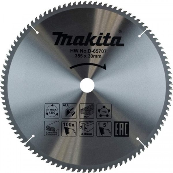 Диск пильный универсальный для алюминия/дерева/пластика Makita 355*30*3/2.2*100T D-65707