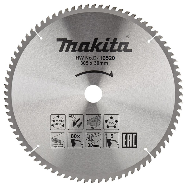 Диск пильный для алюминия Makita 305*30/15.88*3/2.2*80T D-16520 пильный диск для алюминия 305x30x2 2x80t makita d 16520