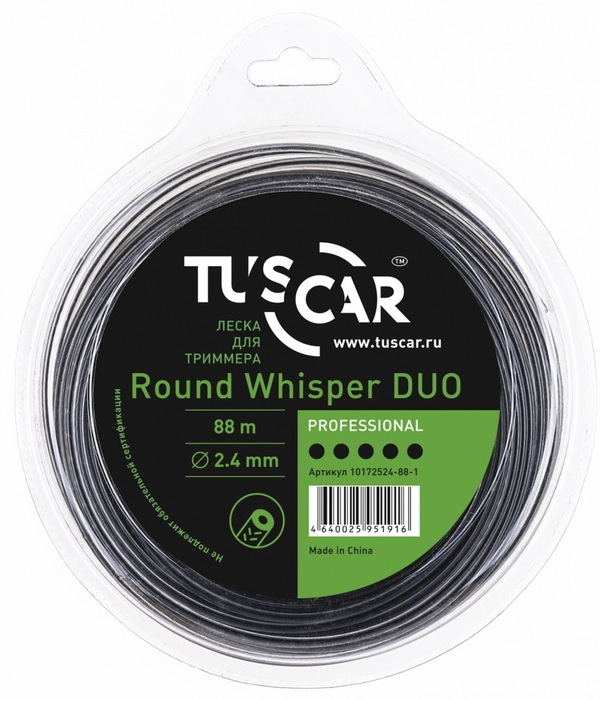 цена Леска TUSCAR Round Whisper DUO, Professional, 2.4mm*88m 10172524-88-1