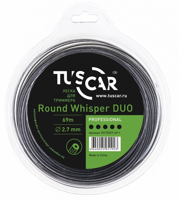 цена Леска TUSCAR Round Whisper DUO, Professional, 2.7mm*69m 10172527-69-1