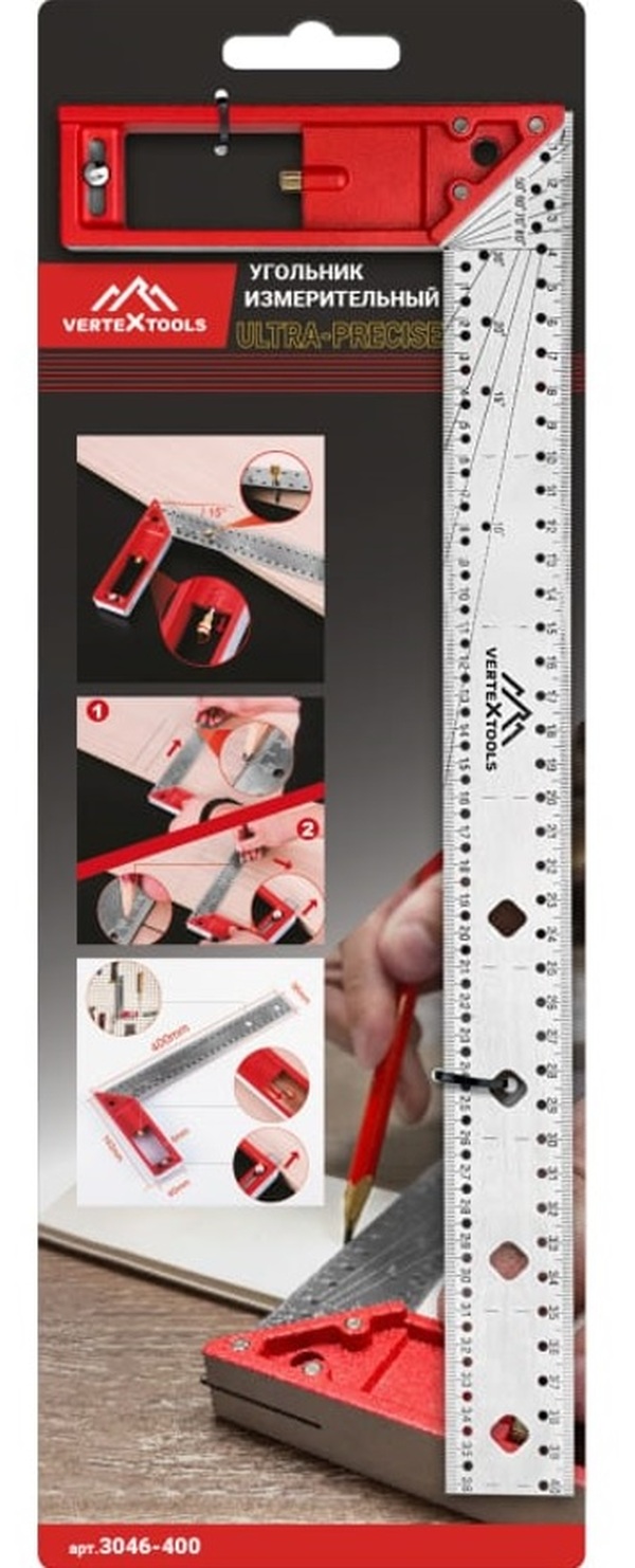 цена Угольник Vertextools Ultra-Precise 400мм 3046-400