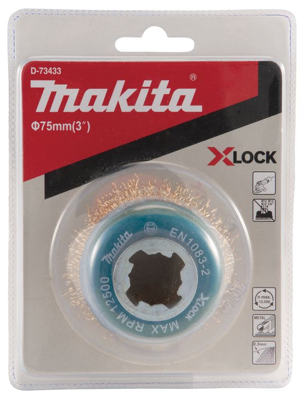 Кордщетка проволочная латунированная чашечная Makita X-lock 75мм D-73433