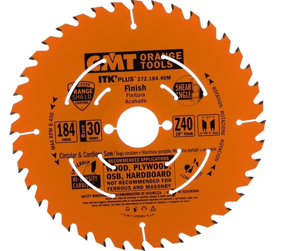 Диск пильный по дереву CMT 184*30*1,7/1,1 18° 10° ATB + 8°  SHEAR Z=40  272.184.40M