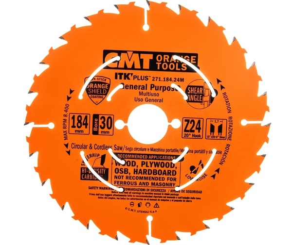 Диск пильный по дереву CMT 184*30*1,7/1,1 20° 10° ATB + 8° SHEAR Z=24  271.184.24M