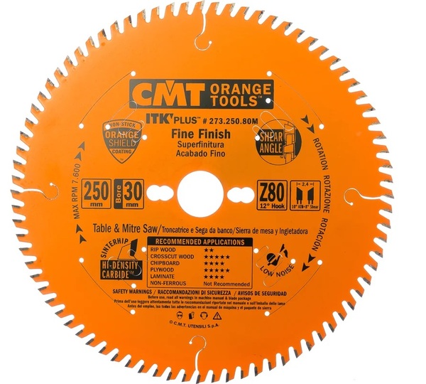 Диск пильный по лдсп, мдф CMT 250*30*2,4/1,6 12° 10° ATB + 8°  SHEAR Z=80  273.250.80M