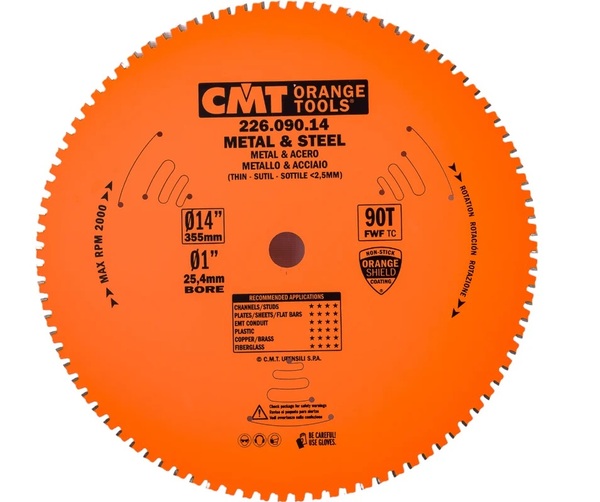 Диск пильный по стали CMT 355*25,4*2,2/1,8 0° 8° FWF Z=90 226.090.14