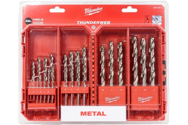 Набор сверл по металлу Milwaukee THUNDERWEB HSS-G 1-13мм  25шт  4932493870