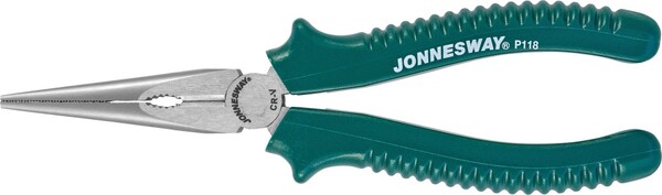 Длинногубцы прямые, многофункциональные, с полимерными рукоятками, JONNESWAY 200 мм P118