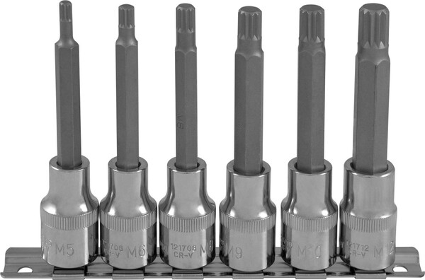 Набор насадок торцевых Ombra 1/2"DR с вставками-битами SPLINE на держателе, M5-M12, 100 мм, 6 предметов 921706