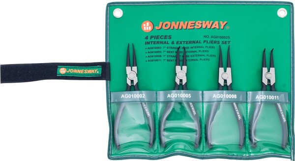 Набор щипцов Jonnesway для стопорных колец "разжим и сжим" Универсальный 7", 4 предмета AG010002S