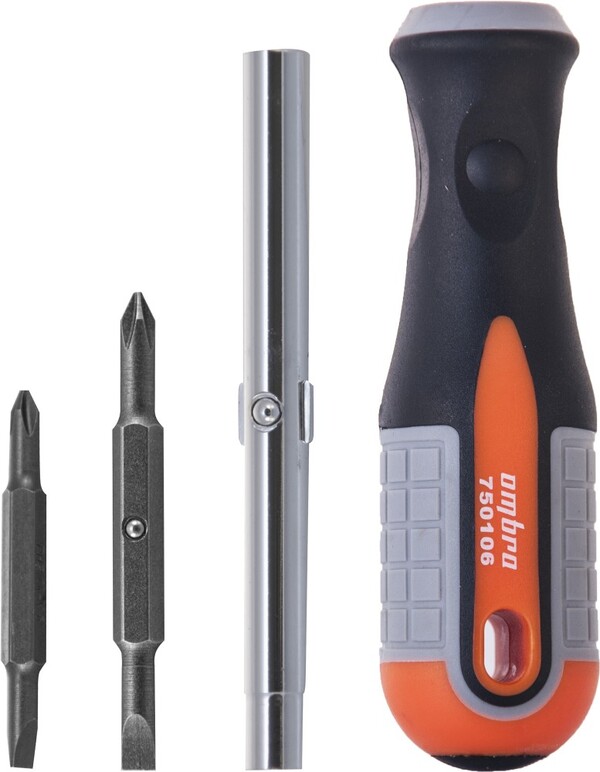 Отвертка стержневая Ombra 6 в 1 ROUND GRIP 1/4",5/16"DR, SL5,6, PH1,2 750106