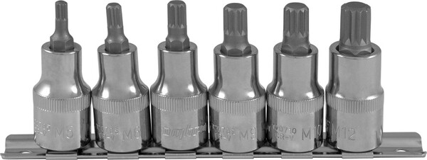 Набор насадок торцевых Ombra 1/2"DR с вставками-битами SPLINE на держателе, M5-M12, 6 предметов 912706