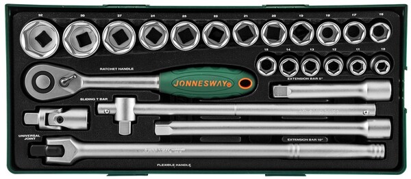 Набор головок торцевых Jonnesway 1/2"DR в ложементе, 10-32 мм, 24 предмета S04H4524SP