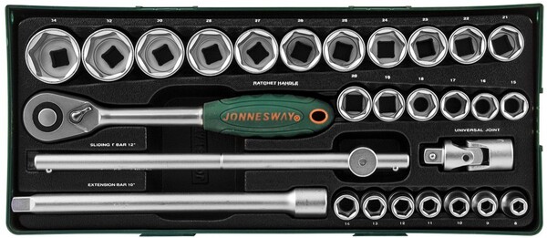 Набор головок торцевых Jonnesway 1/2"DR в ложементе, 8-34 мм, 28 предметов S04H4728SP