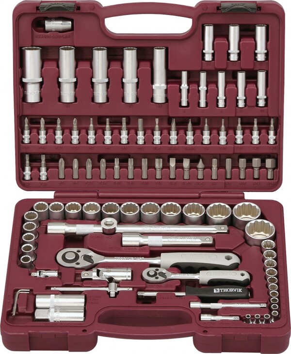 Набор инструмента Thorvik 1/4",1/2"DR с головками торцевыми 12-гранными, 94 предмета UTS0094/12 52807