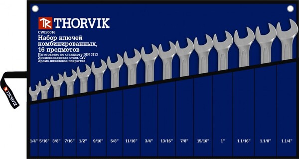 Набор ключей гаечных комбинированных Thorvik дюймовых в сумке 1/4"--1-1/4", 16 предметов CWIS0016
