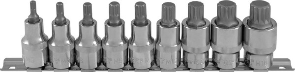 Набор насадок торцевых Ombra 1/2"DR с вставками-битами SPLINE на держателе, M5-M18, 9 предметов 912779
