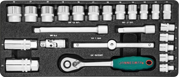 Набор головок торцевых Jonnesway 3/8"DR, 6-22 мм, 25 предметов S04H3125S