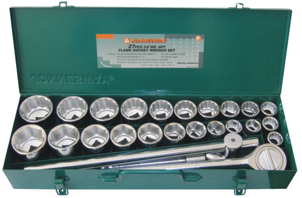 Набор головок торцевых Jonnesway 3/4"DR, дюймовых 12 гр. SAE 7/8"--2", метрических 6 гр. 22-50 мм,  27 предметов S04H6327S