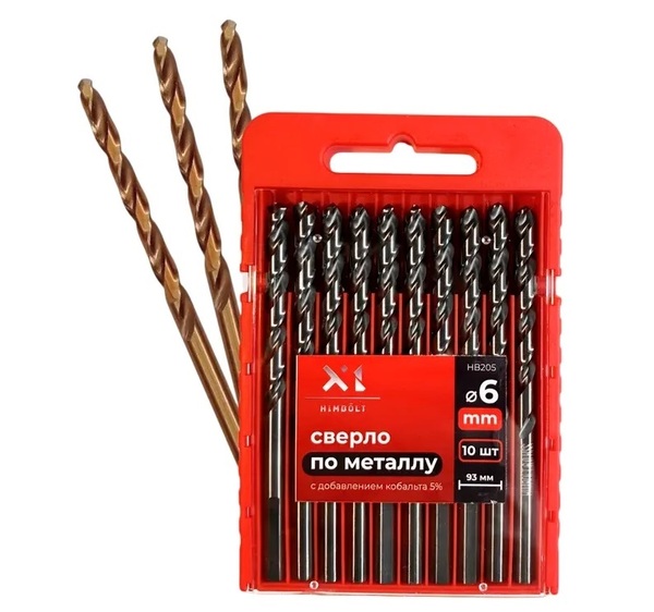 Сверло по металлу кобальтовое HIMBOLT 5% P6M5K5 6,0мм 10 шт.бокс HB205шт