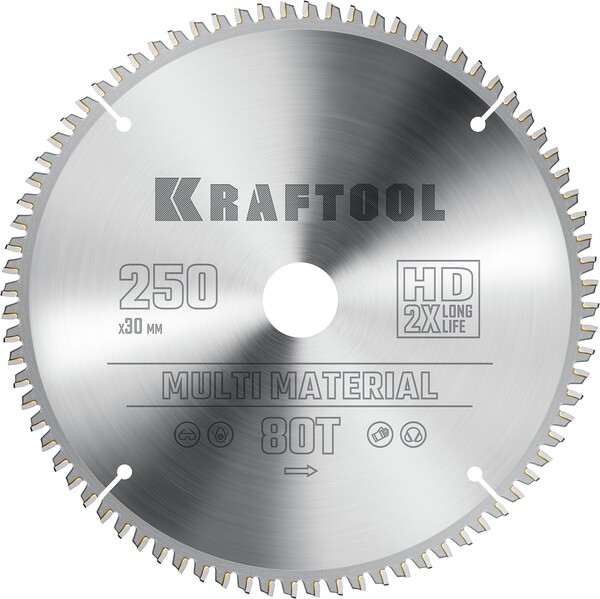 Диск пильный по алюминию Kraftool Multi Material 250*30мм 80Т 36953-250-30