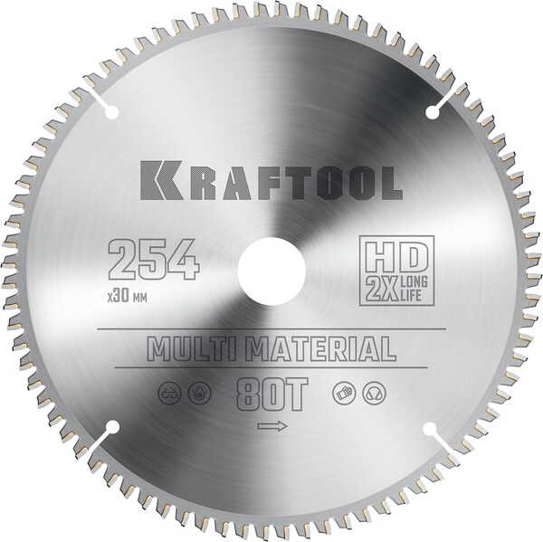 Диск пильный по алюминию Kraftool Multi Material 254*30мм 80Т 36953-254-30