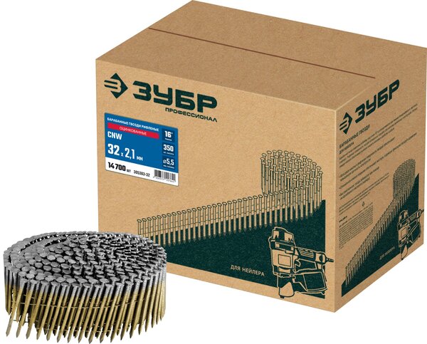 Гвозди барабанные рифленые оцинкованные ЗУБР CNW 32 х 2.1 мм 14700 шт  305383-32 
