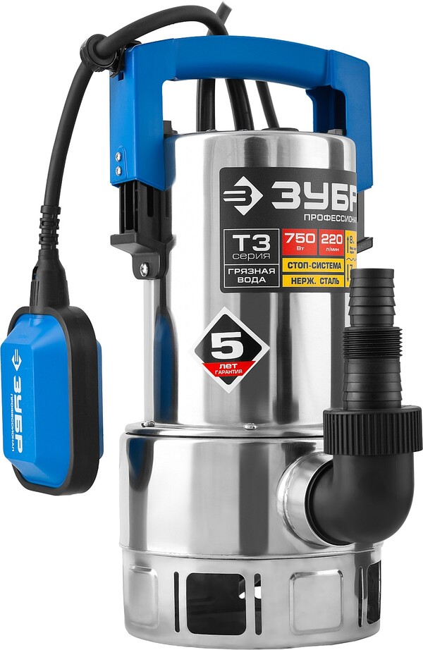 Насос дренажный Зубр Профессионал для грязной воды 750Вт НПГ-Т3-750-С