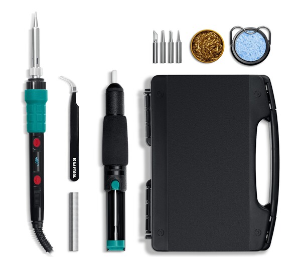 Паяльная станция  мини  Kraftool цифровая в кейсе KS-15, 14-в-1, 90-480°C, 135Вт 55346
