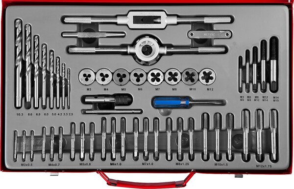 Набор метчиков и плашек Зубр "Мастер" сталь 9ХС 52 предмета 28130-H52_z01