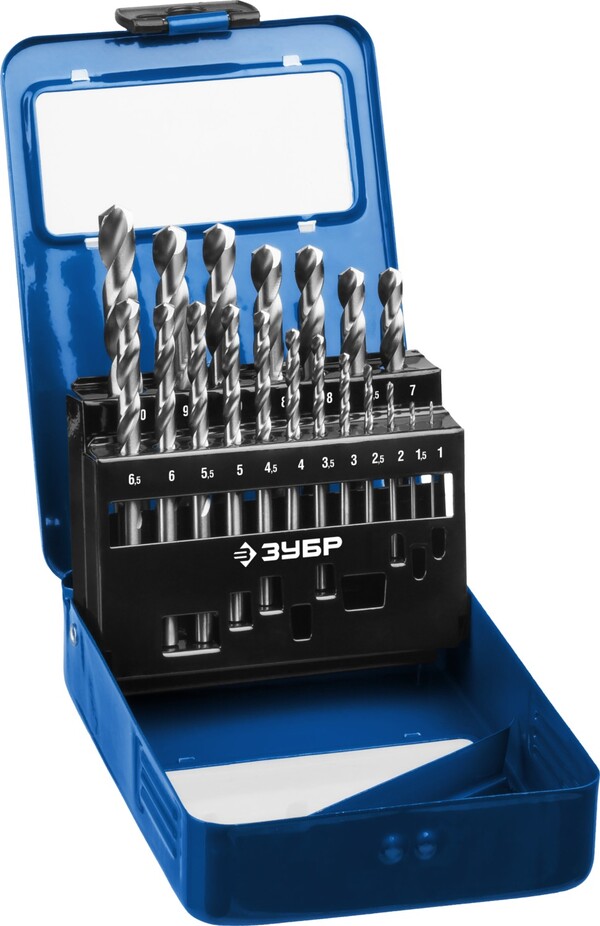 Набор сверл по металлу ЗУБР ПРОФ-А Профессионал  19 шт,  1-10 мм , сталь Р6М5, класс А, мет.бокс 29625-H19