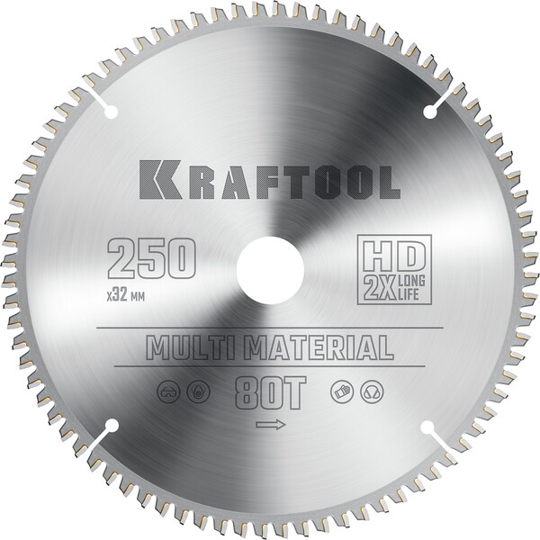Диск пильный по алюминию Kraftool Multi Material 250*32мм 80Т 36953-250-32