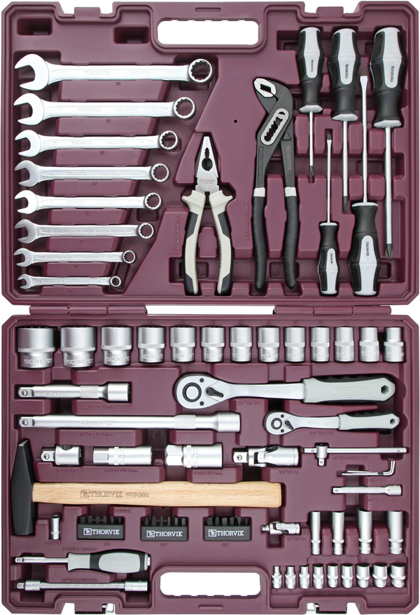 Набор инструмента Thorvik 1/4", 1/2"DR с головками торцевыми 12-гранными, 77 предметов UTS0077/12 52803