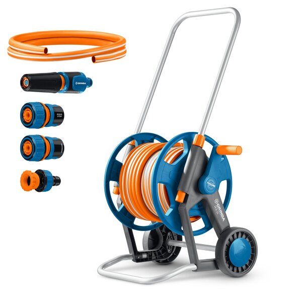 Набор поливочный GRINDA HCK-25, шланг 25м x 1/2″ 4 предмета, усиленные колеса, телескопическая ручка, катушка ProLine 428461