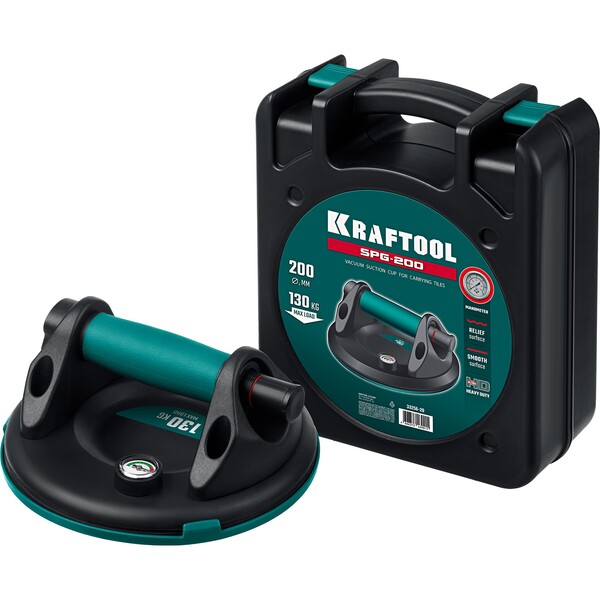 Присоска вакуумная KRAFTOOL SPG-200  130 кг, 200 мм  с манометром 33256-20