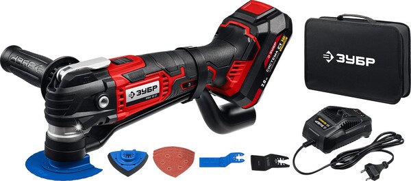Мультитул  реноватор  ЗУБР C1-18, 18 В, OQIS, АКБ  2 А·ч , сумка, набор насадок МФИ-18-21