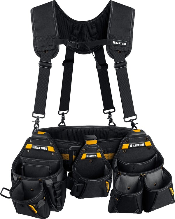 Пояс монтажника Kraftool KBS-5 в комплекте: пояс монтажника, подтяжки и 3сумки 38760-5