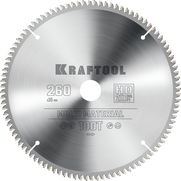 Диск пильный по алюминию KRAFTOOL Multi Material 260*30мм 100Т 36953-260-30
