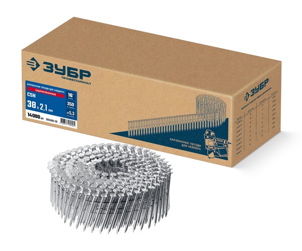 Гвозди барабанные для сайдинга оцинкованные, ЗУБР CSN 38 х 2.1 мм 14000 шт 305386-38