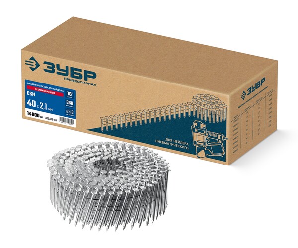 Гвозди барабанные для сайдинга оцинкованные, ЗУБР CSN 40 х 2.1 мм 14000 шт 305386-40